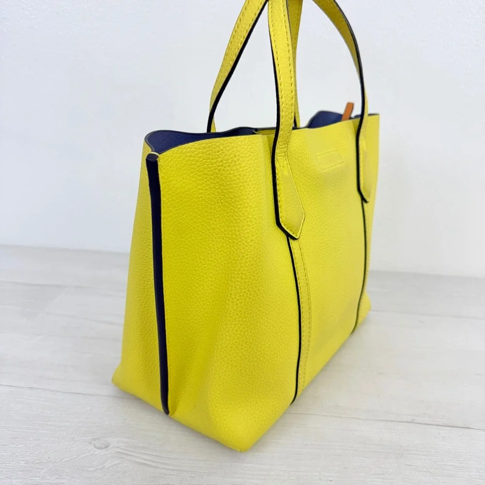 Tory Burch Perry Small Tote Womens Yellow Pebbled Leather Crossbody Bag
